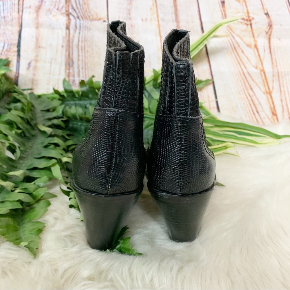 Ash Black Croc Embossed Leather Ankle Booties - Picture 5 of 9